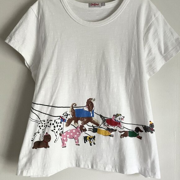Cath Kidston London Pop Art Dog Print Top Size L White Cotton Short Sleeve Tee - Picture 5 of 15